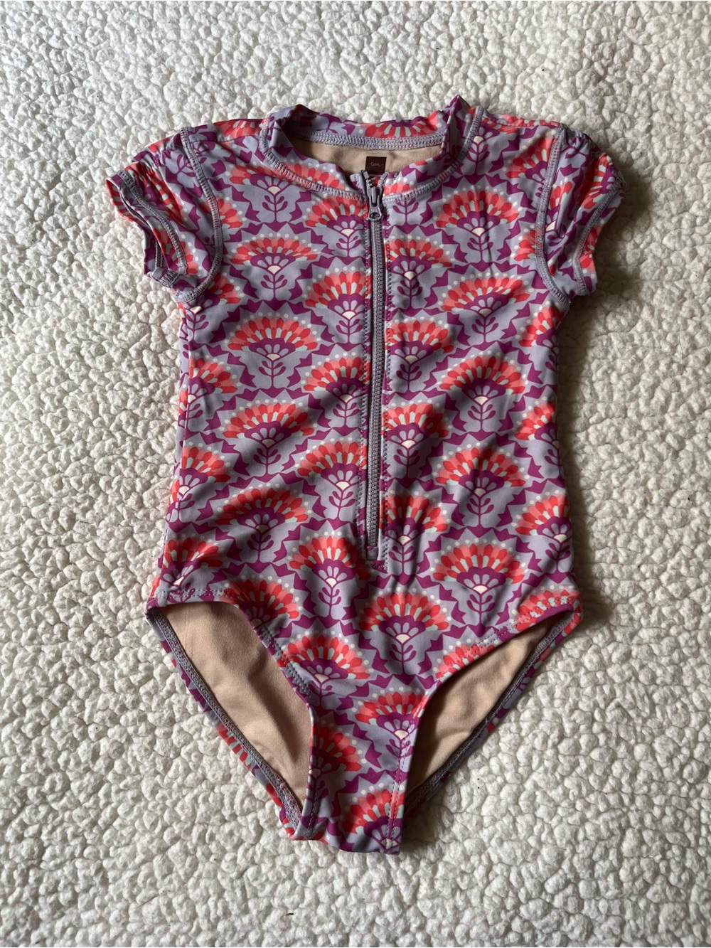Tea Collection Purple & Pink Floral Front-Zip One-Piece Swim